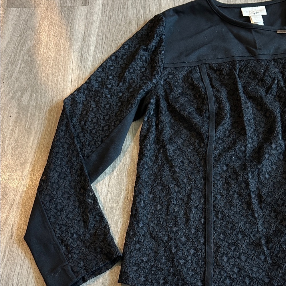 Chico's Navy Textured Blazer with Asymmetrical Zipper - Picture 4 of 6